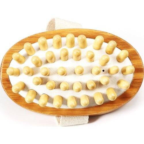 Portable Soft Comb Body Brush Anti Cellulite Wooden Massage Brush with Hand Strap Fat Remover Slimming Massager for Bath Shower