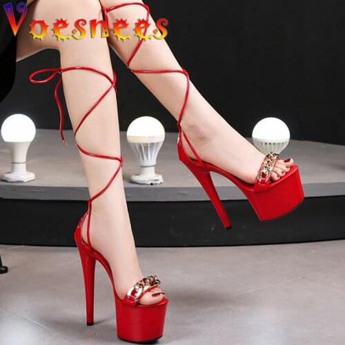 Metal Decoration Candy Color Sandals Ankle Strap Patent Leather Thin Super High Heels Platform Peep Toe Sexy Party Women Shoes