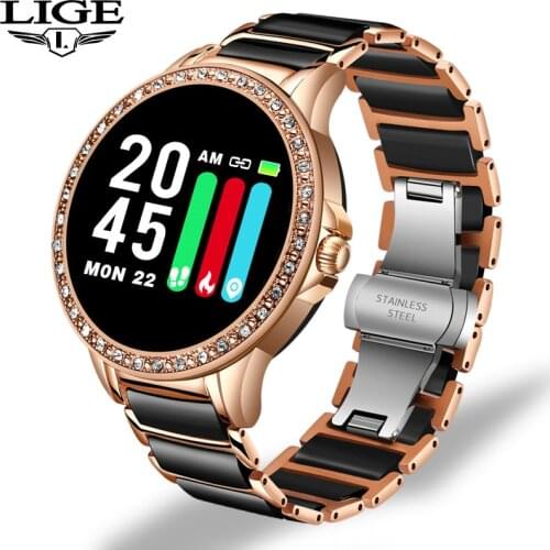 LIGE Diamond Smart watch Ladies smartwatch Women Blood Pressure Heart Rate Monitor Fitness Tracker 2020 New Fashion Sports Watch