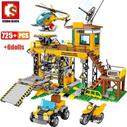 SEMBO City Police Jungle Truck Car Model Building Blocks Military Rescue Station Helicopter Figures Bricks Children Toys