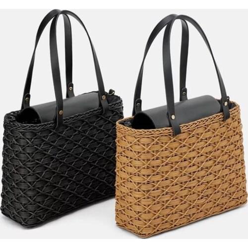 New Straw Woven Bag Rattan Woven Shoulder Bag Black Camel Female Holiday Beach Handbag Crossboday