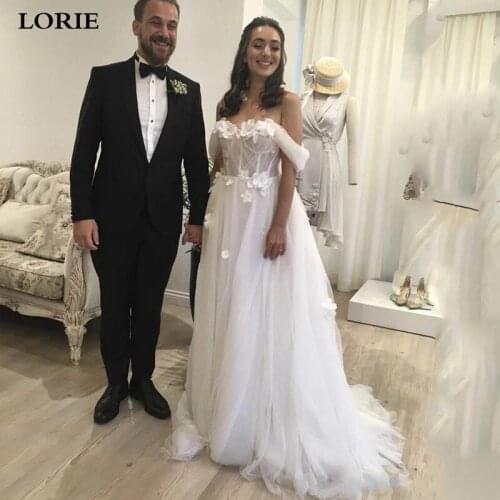 LORIE Princess Wedding Dress 2019 Appliqued Lace Bride Dresses Vestidos de novia Off The Shoulder Corset Wedding gown