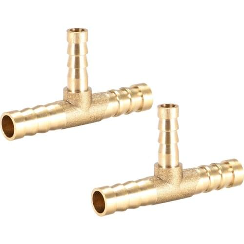 Uxcell 2pcs 8X6X8mm Brass Hose Reducer Barb Fitting Tee T-Shaped 3 Way Barbed Connector Air Water Fuel Gas for air water