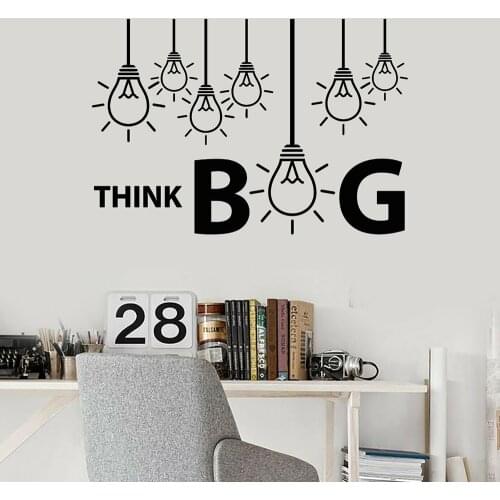 Vinyl Wall Decal Think Big Letter Idea Light Bulbs Lamp Office Wall Stickers for enterprise Office Decoration Accessories C564