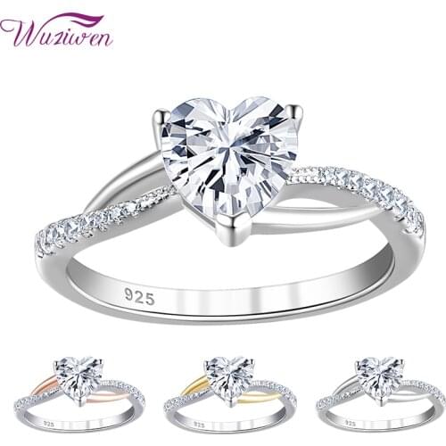 Wuziwen Multi Tone Gold Wedding Engagement Ring For Women Solid 925 Sterling Silver Heart Shape High Grade Zircons Jewelry