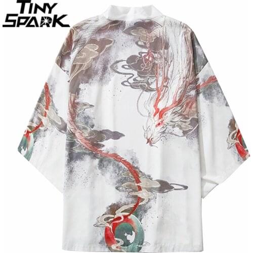Japanese Kimono Jacket Fire Dragon Harajuku 2021 Hip Hop Men Japan Streetwear Jacket Summer Thin Clothing Loose Kimono