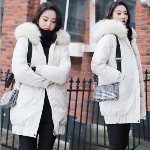 New style medium long parkas mujer female winter with a hood down padded coats yellow lady thick fashion loose womens overcoats