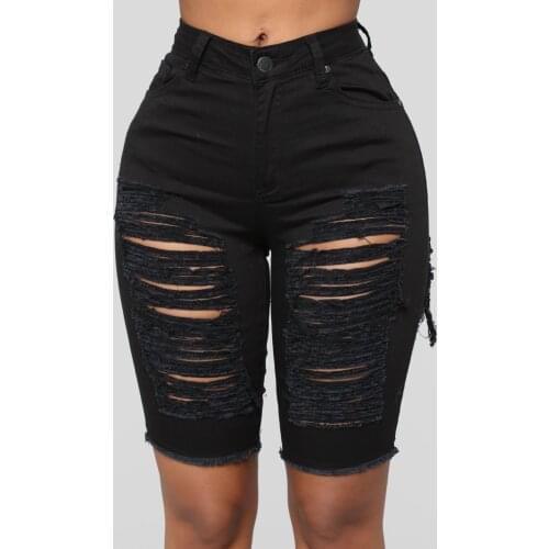 Women Short Jeans Ripped Distressed Hollow Out Stretch Denim Shorts