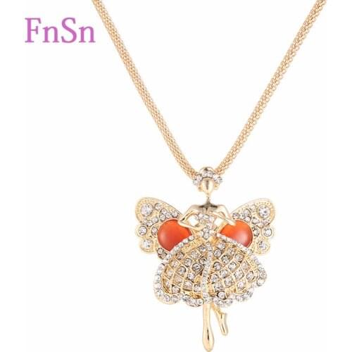 2016 Fashion Necklace women Trendy Crystal Gem Girl Dancers Necklaces Pendants Gold Colour Long Necklace Hot sale For Woman