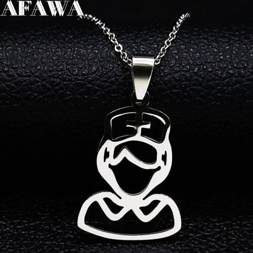 Female Nurse Stainless Steel Necklace Women Silver Color Necklaces & Pendants Jewelry collares mujer Nurses Day Gift N19934