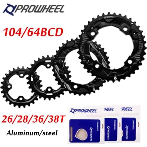 PROWHEEL 64/104BCD Chainwheel MTB Double chainring 26T 28T 36T 38T Mountain Bike crankset Aluminum/Steel Cycling Parts