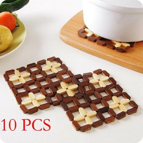 10pcs Bamboo Coasters Table Placemats Place Mat Beach Chunky Wood Dining Hot Kitchen Dining Decorations