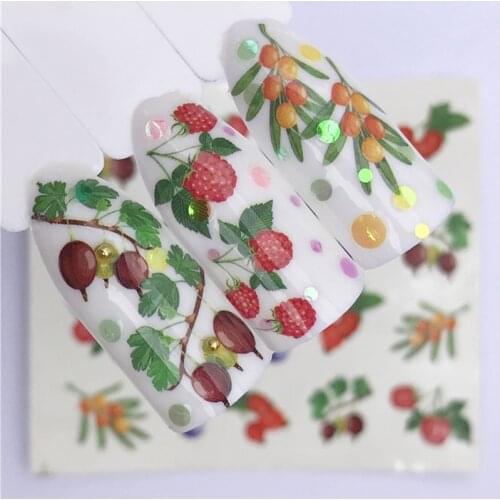 10pcs Fashion Strawberry Summer Fruit Drinking Cake Stickers Nails Manicure Nail Art Design Water Transfer Watermark Decals