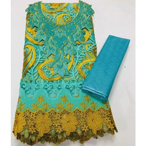 2.5+2.5Yards African Lace Fabric Hot Sale Bazin Riche Fabric 2021 High Quality Nigerian Basin Brode With Lace African Collar