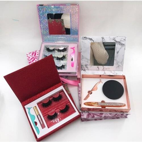 2 Pairs 3 Pairs Lashes Book Dramatic Book with Glue Eyeliner 3D Mink Lashes and Tweezers Eyelashes Packing Custom LOGO