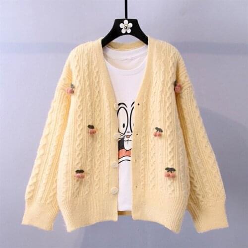 2021 Spring Womens Sweater Jacket Korean Loose Knitted Cardigan Sweater Coat V-Neck Fashion Casual New Sweater Female Plus Size
