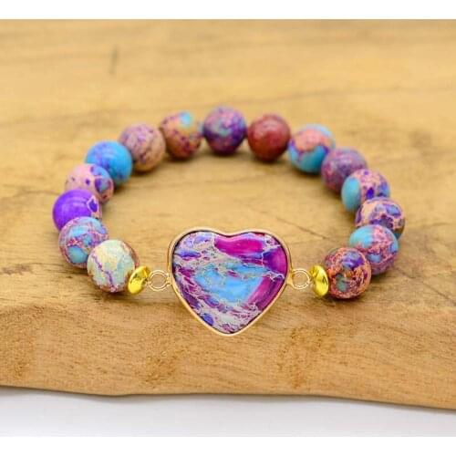 4Unik Newest Classic Heart Shape Women Bracelets Luxury Imperial Jaspers Stretch Elastic Strand Bangles Jewelry Bijoux 4UN-B107