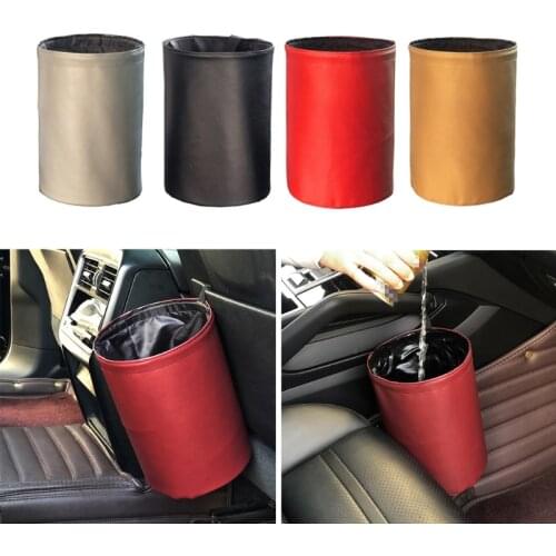 Car Waterproof Trash Cans Compression Folding Basket Mini Hanging Storage Bin Multifunctional Leather Trash Can for Cars