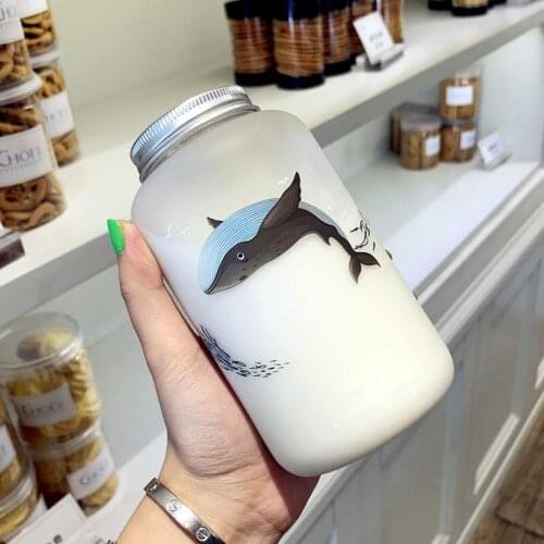 600ml Water Bottle Creative Whale Gradient Color Glass Cute Ocean Animal Bottles Camping Sport Bottle Tour Drinkware Drop Ship