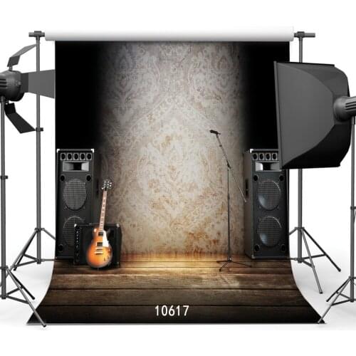 Black Curtain Radio Guitar Spotlight Vinyl Photographic Background For Party Birthday Baby Shower Backdrops Photo Shoot Booth
