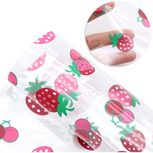 David accessories20*33cm Strawberry Transparent pvc Leather Sheets Faux Leather Fabric for Bows DIY Handmade Materials,1Yc11792