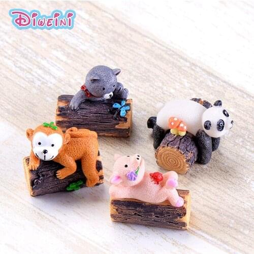 Tree Stump Animal Figures Cartoon Pig Cat Panda model Miniature Figurine Girl Boy baby Pet toy home decoration DIY accessories