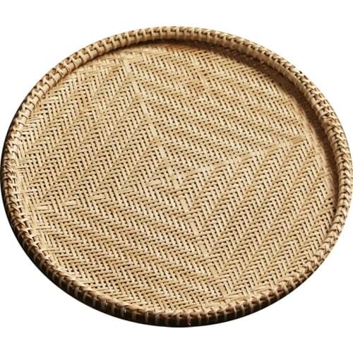 Exquisite Handmade Bamboo Tea Cake Tray Fruit Household Bamboo Flat Snack Storage Basket Drying Tray snack snack plate