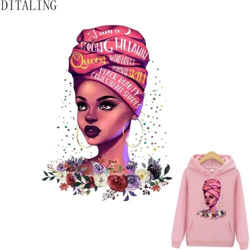Beauty Black Girl Thermal Sticker Queen Patch On Clothes DIY Washable Women T-Shirt Heat Transfer Sticker Custom Iron On Patches