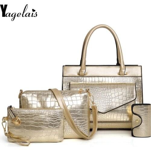 2019 Summer Luxury Fashion Four-Piece Set Crocodile Pattern Leather Handbag+Crossbody Bag+Messenger Bag+Card Package