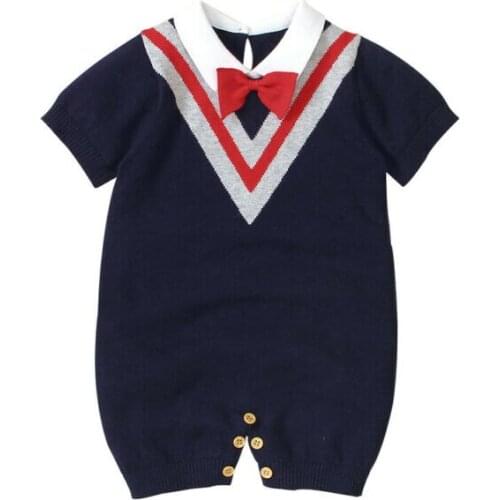 Fashion Summer Infant Baby Boys Gentleman Knitted Romper Cute Sweet Body Top Sunsuit Overall Clothes Set