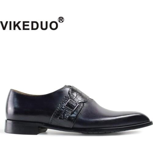 VIKEDUO awesome mens monk shoes handmade 100% genuine leather custom made shoes dress office wedding party shoes original design