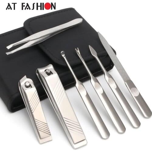7pcs Nail Art Manicure Set Stainless Steel Nail Clipper Kit Cuticle Spoon Pusher Tweezer Nippers Trimmer Nail Care Tools Kits