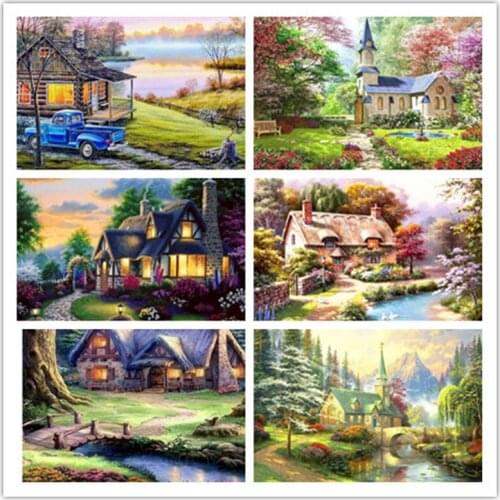 Frame Painting By Numbers Canvas Mountain House Colouring Landscape Handpainted Artwork Home Wall Decor