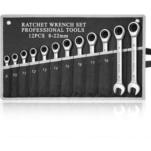 Metric Ratcheting Wrench Set, Combination Ended Spanner Kit,Professional Chrome Vanadium Steel Ratchet Wrenches Car Repair Tools