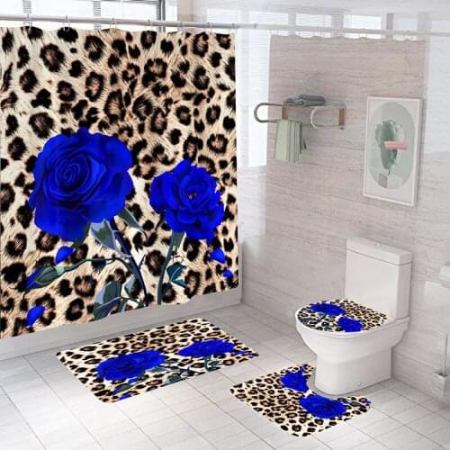 Flower Printed Waterproof Bathroom Shower Curtain Set Non-Slip Bath Mat Rug Carpet Sets Toilet Cover Bathroom Decor