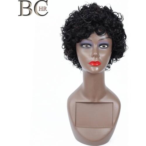 BCHR Natural Black Short Curly Synthetic Wigs For Black Women African Hairstyles High Temperature Fiber
