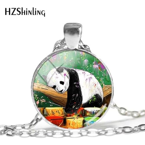 2018 New Cute Panda Necklace Animal Photo Pendant Pandas Paintings Jewelry Handmade Glass Necklaces HZ1