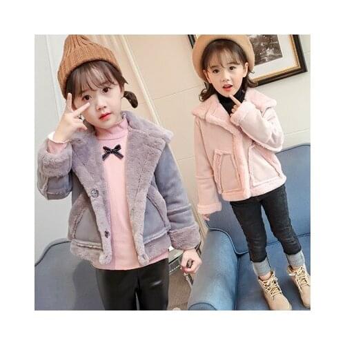 New Fashion Autumn Winter Baby Girls Warm Coat Children Suede Fleece Jacket Kids Velvet Faux Fur Turn-down Collar Outerwear 3-7Y