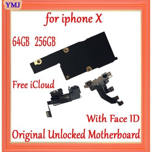 Original Unlock Motherboard For iPhone X Mainboard 64GB 256GB With Chips For iPhone X Logic Board with Face ID / Without Face ID
