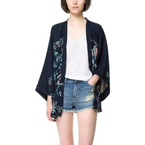 Harajuku Autumn Women Blouses Japanese Kimono Phoenix Printed Bat Sleeve Loose Cardigan Sun Protection Blouse