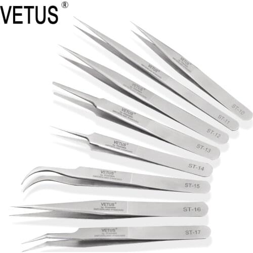 VETUS 8PCS ST 10-ST 17 Mink Eyelash Extension Tweezers Stainless Steel Antistatic Direct And Bend False eyelash tweezer