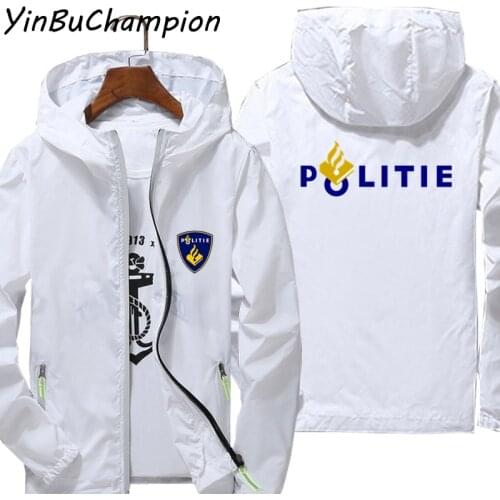 Casual Mens Windbreaker Thin Reflective Sunscreen Netherlands Politie Police Hooded Coat Sports Pilot Cycling Jacket Plus Size