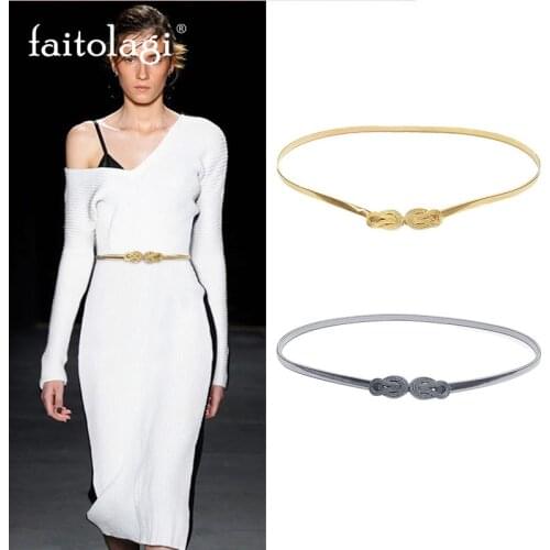 Chain Belt For Women Elastic Stretch Ladies Dress Waist Belt Skinny Thin Gold Silver Color Female Belts cinturones para mujer
