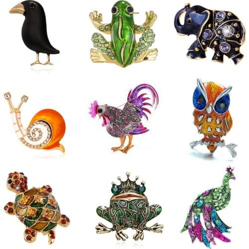 Rinhoo Trendy Animals Big Rooster Brooch Rhinestone Frog Tortoise Snails Brooch Jewelry for Women Hot Sale