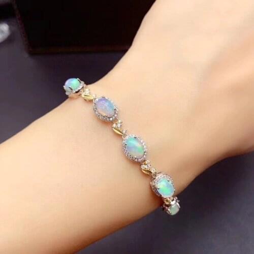 Most Popular Natural Real Opal Bracelet Solid S925 Sterling Silver For Women Colour Gem Stone Rings Fine Jewelry