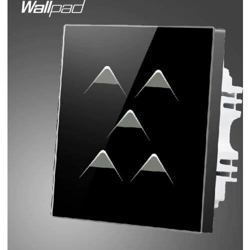 Hotel Touch Wallpad UK 110V-250V 5 Gang 1 Way 5 Buttons Black Crystal Glass Electrical Touch Led Light Switches,Free Shipping