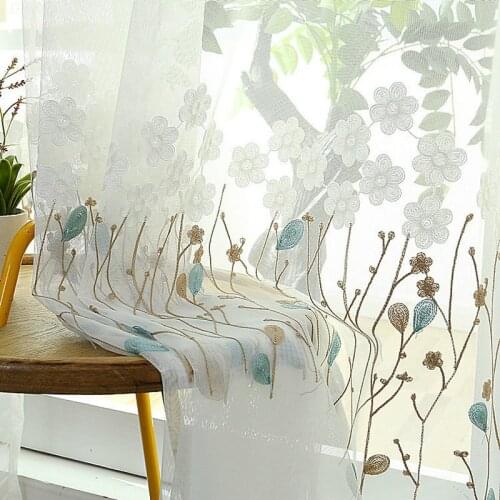 COLORFUL KING Modern White Embroidered Floral Curtains Drape Panel Sheer Tulle Curtains For Living Room Door Kitchen Bedroom