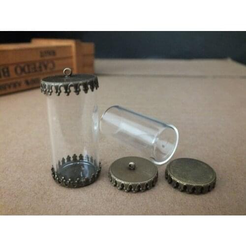 40x20mm Diy Two side open tube shap glass globe with bronze flower base glass bottle fashion jewelry pendant