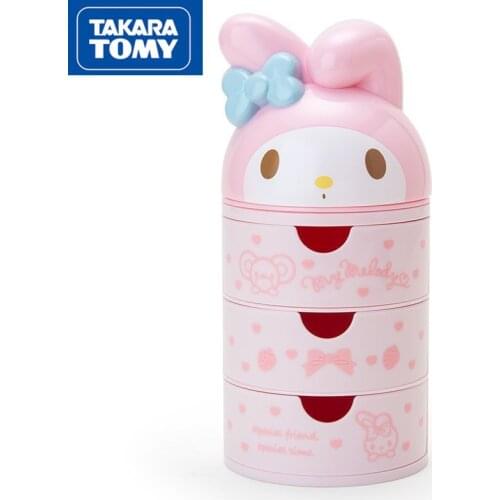 TAKARA TOMY Hello Kitty Cartoon Cute Three-layer Handmade Decoration Earrings Jewelry Storage Box Drawer Type
