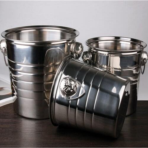 3L 5L 7L Stainless Steel Bar Ice Bucket Two Handles Champagne Bucket Wine Bucket Spit Wine Barrel Container Ktv Club Supplies